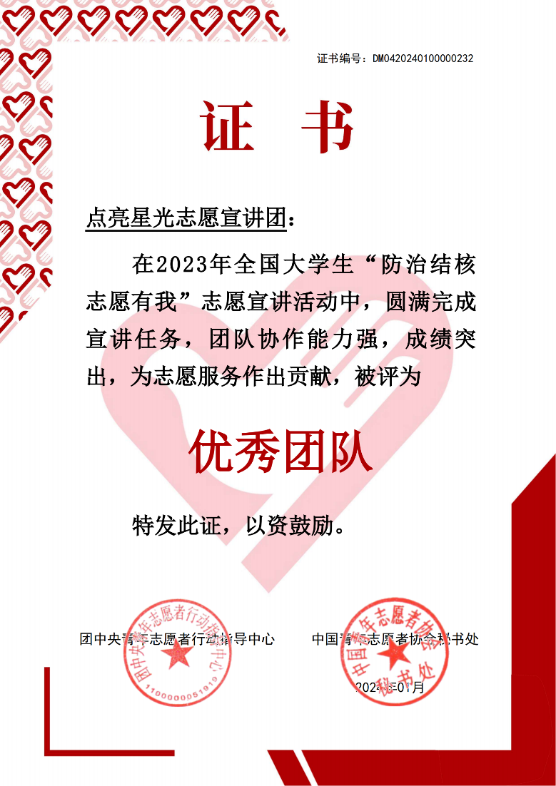 喜报 | 最全买球app官网学生团队获评2023年全国大学生“防治结核 志愿有我”志愿宣讲活动“优秀团队”
